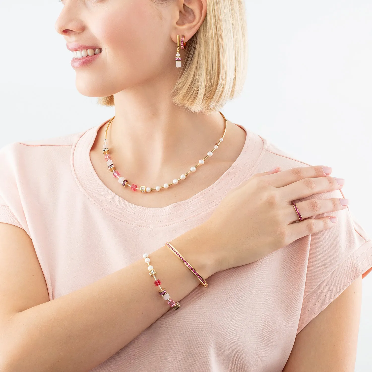 Bracelet GeoCUBE® Fusion Precious Pearl Mix gold-pink