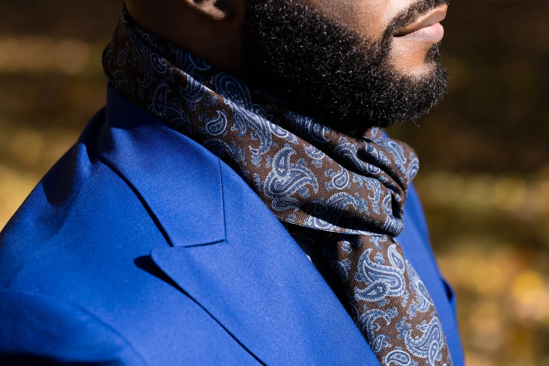 Bronze-Blue Paisley & Diamond Double Sided Scarf