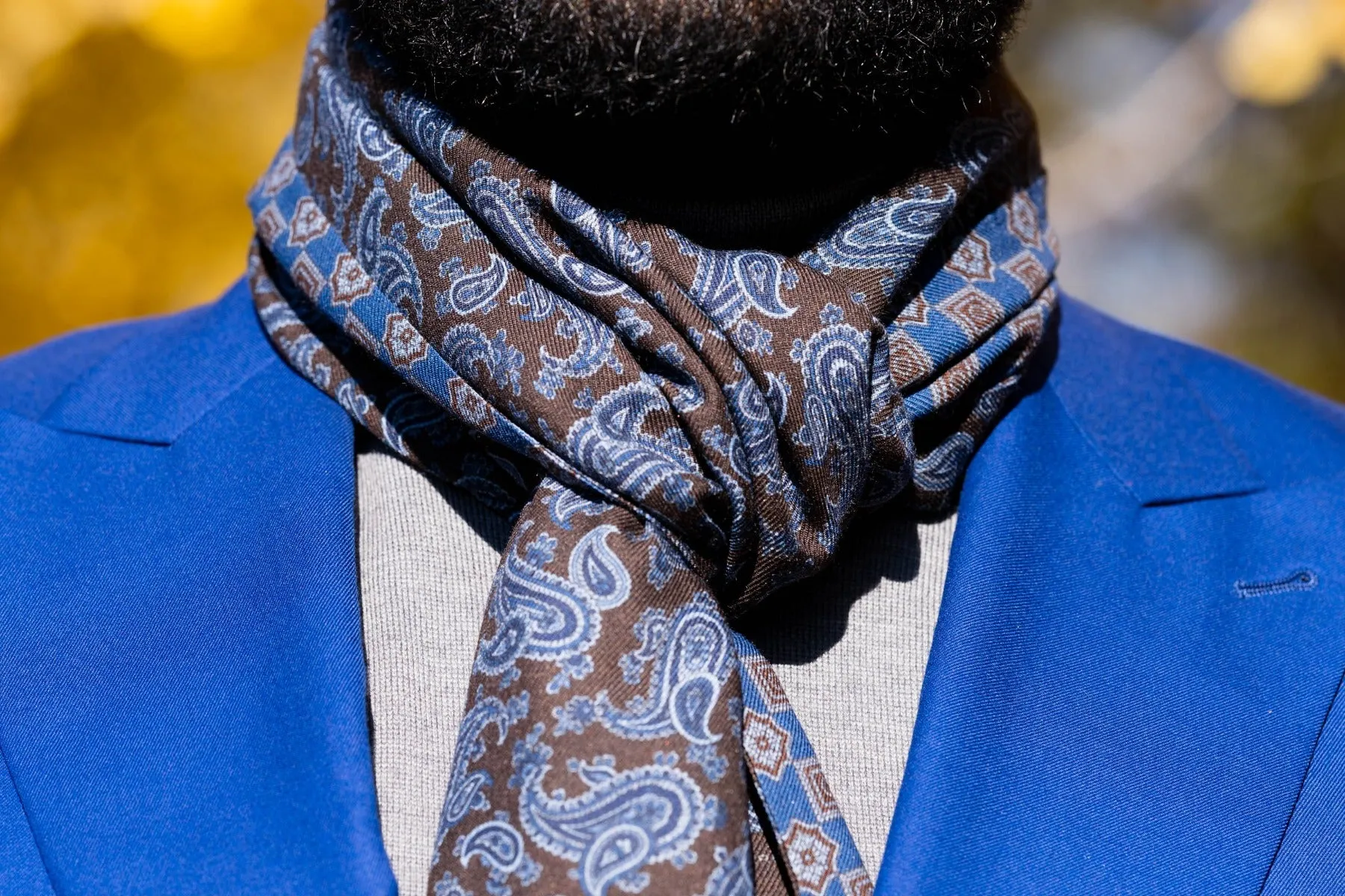 Bronze-Blue Paisley & Diamond Double Sided Scarf