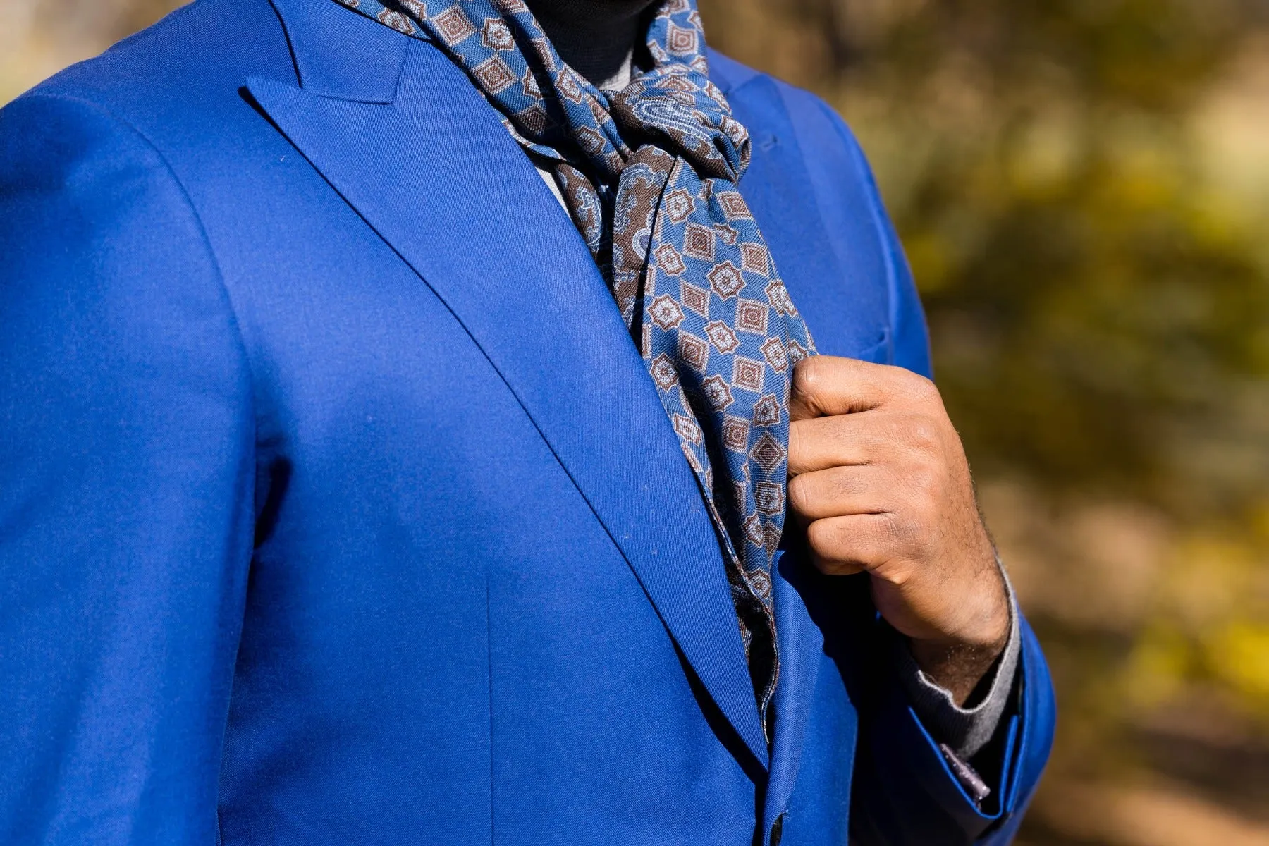 Bronze-Blue Paisley & Diamond Double Sided Scarf