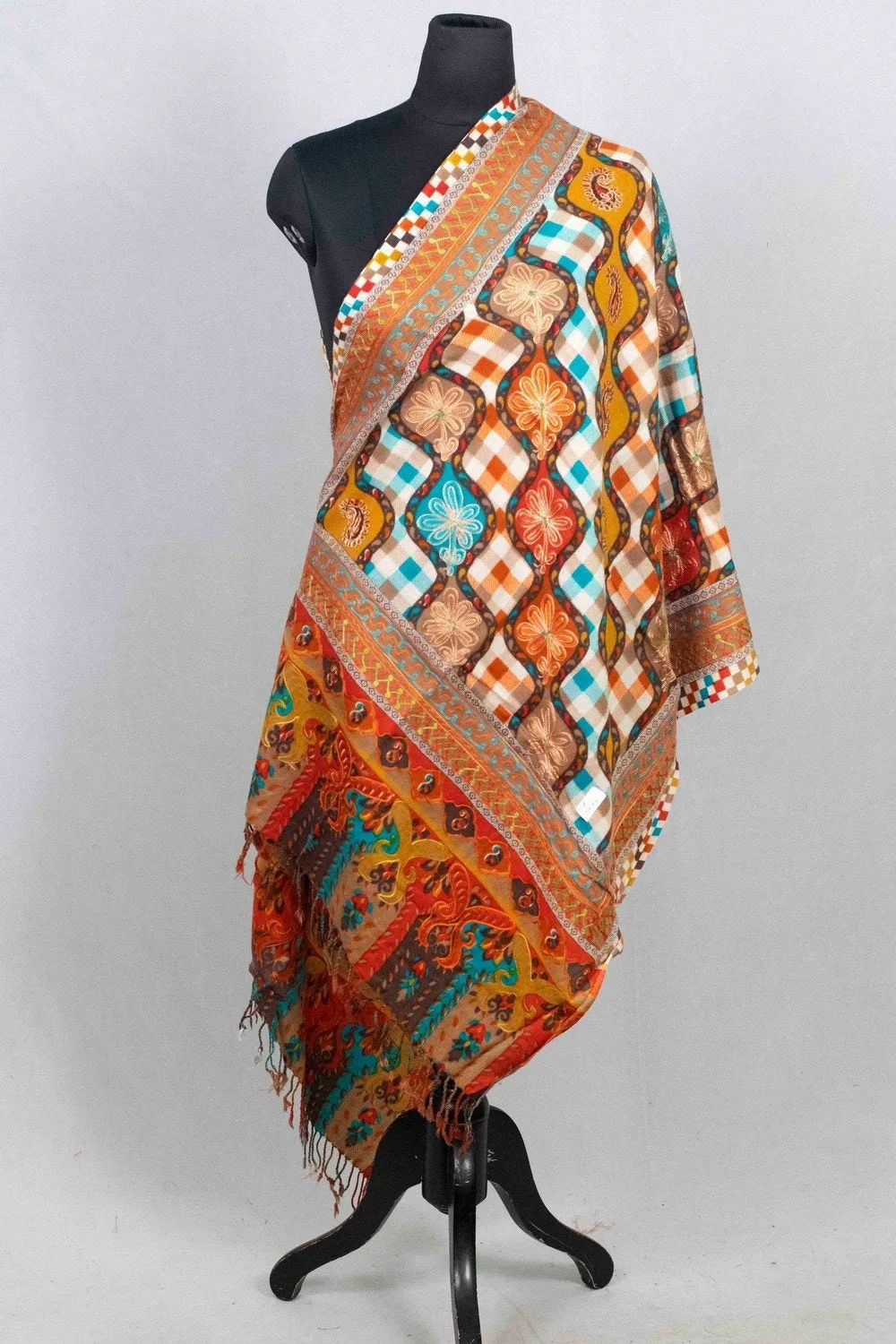 Brown Multicolor Aari Work Embroidered Stole Enriched With Running Jaal Pattern