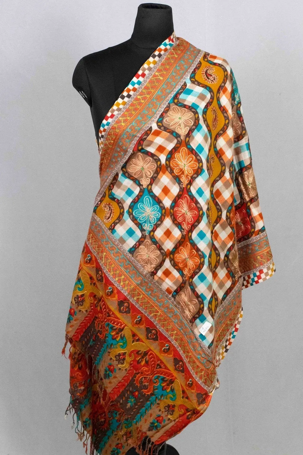 Brown Multicolor Aari Work Embroidered Stole Enriched With Running Jaal Pattern