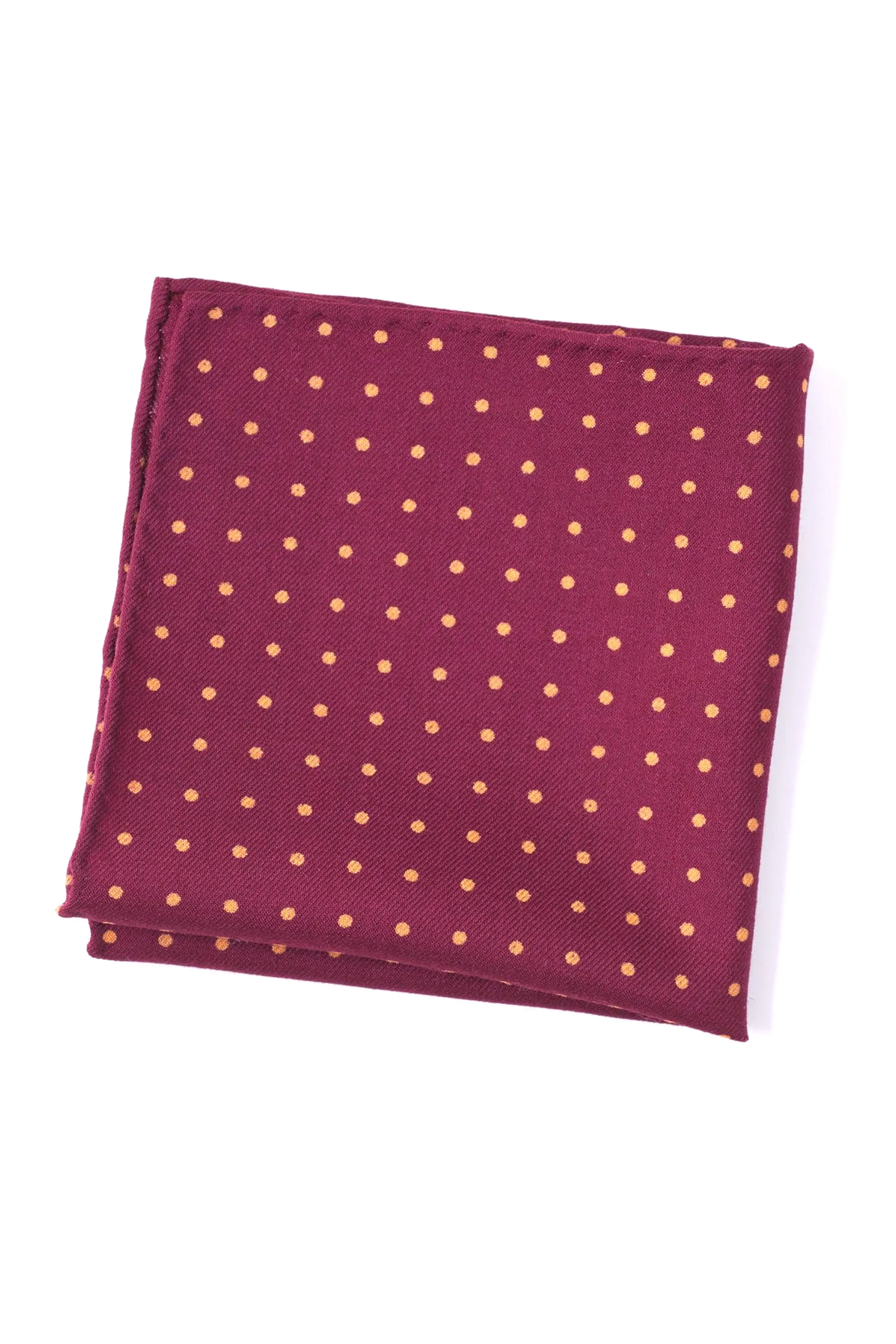 Burgundy & Yellow Polka Dot Wool Challis Pocket Square