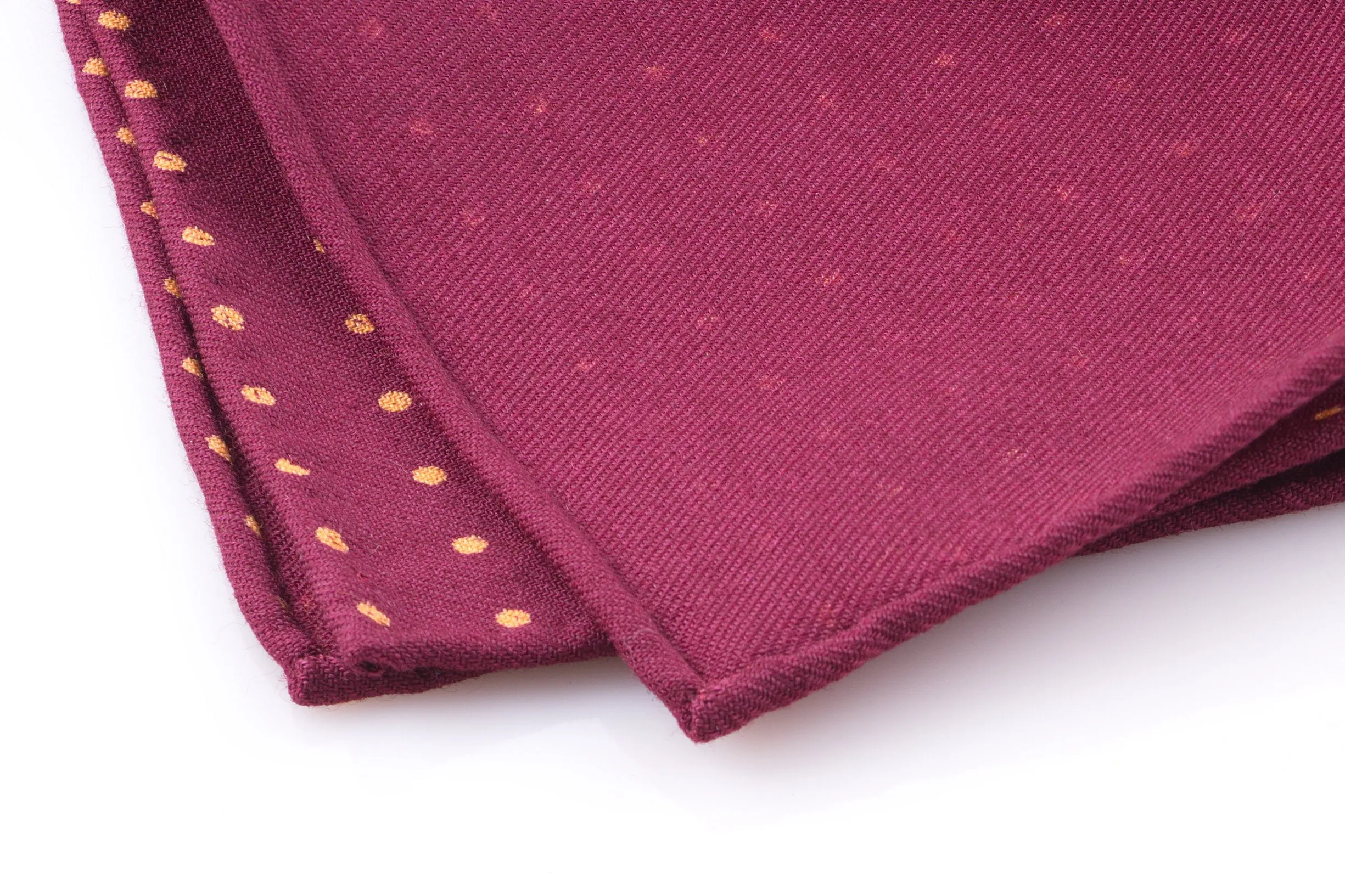 Burgundy & Yellow Polka Dot Wool Challis Pocket Square