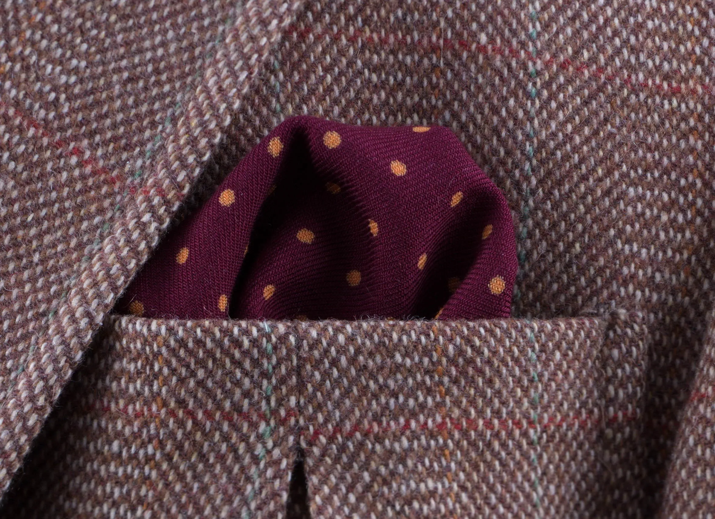 Burgundy & Yellow Polka Dot Wool Challis Pocket Square