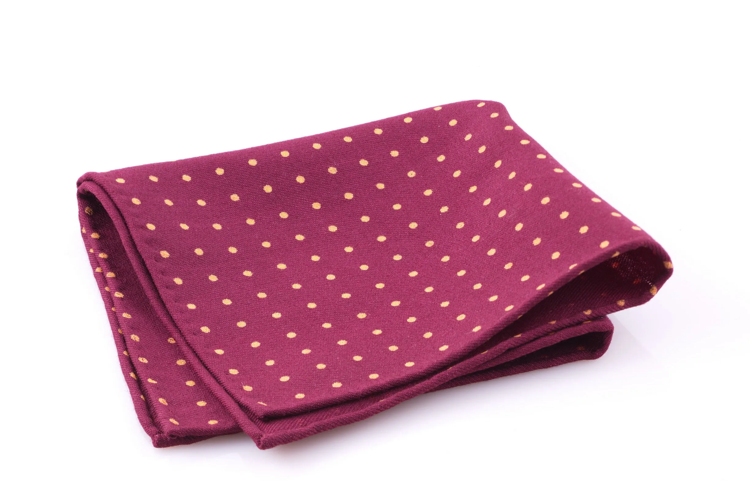 Burgundy & Yellow Polka Dot Wool Challis Pocket Square