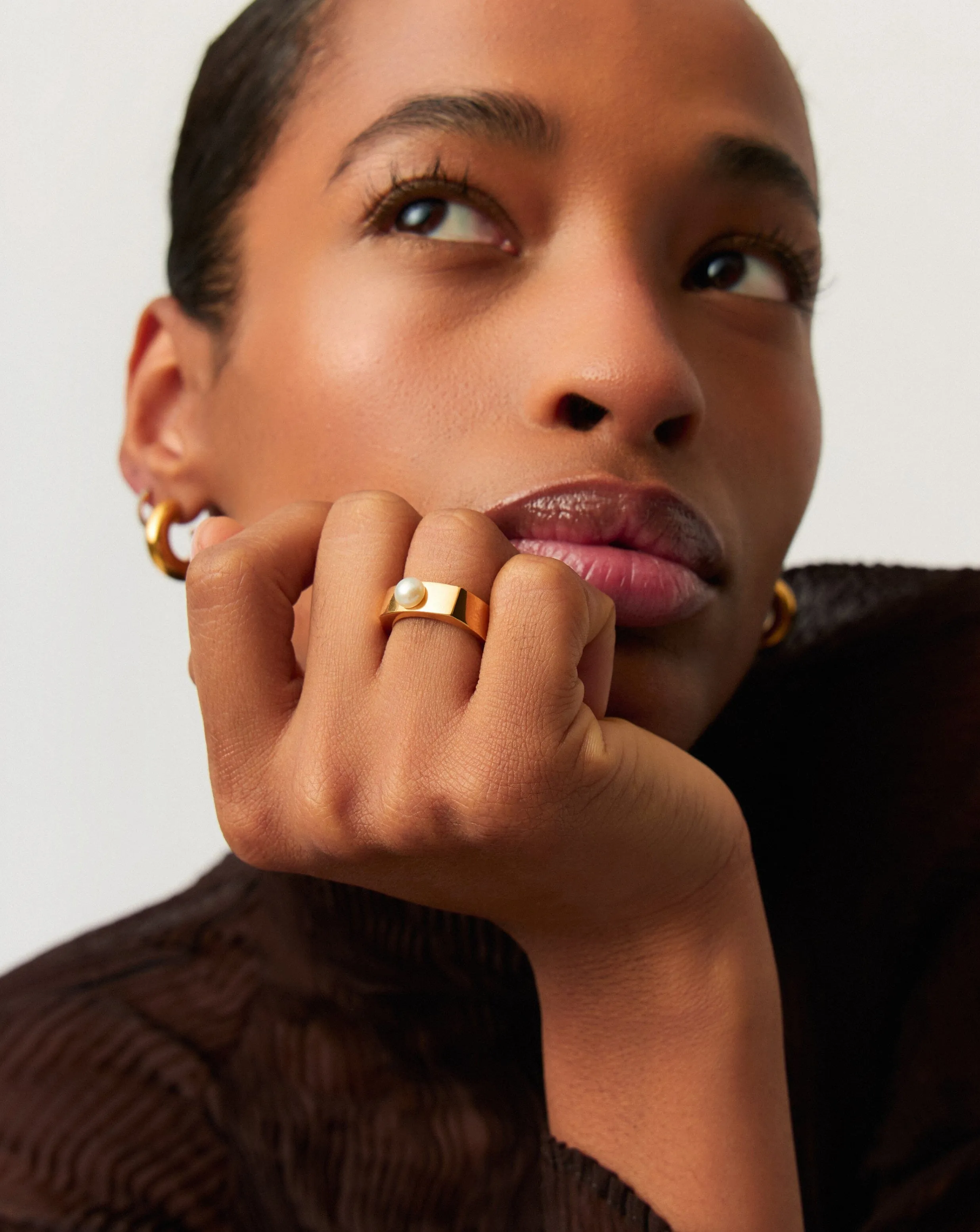 Button Pearl Square Chunky Ring | 18ct Gold Vermeil/Pearl