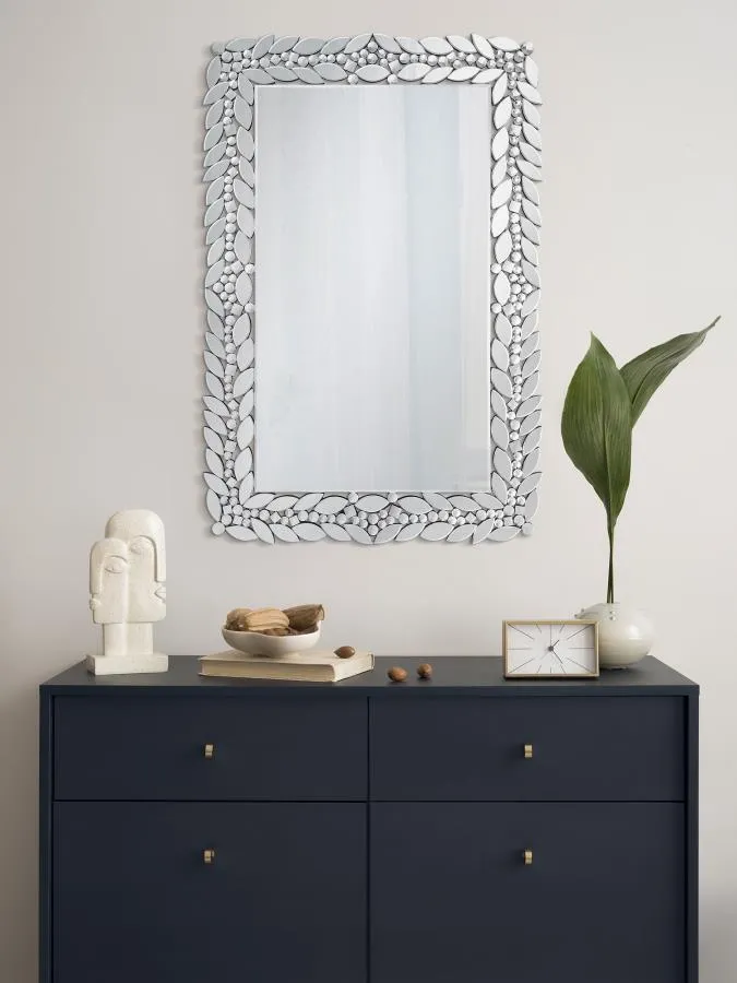 Cecily - Leaf Border Crystal Wall Mirror - Silver