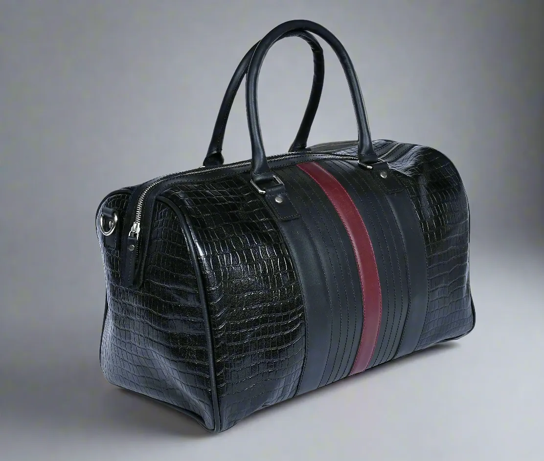 Celtic Black Color Pure Leather Duffel Bag for Travelling | Handmade Weekender Bag. Art: BG-1712