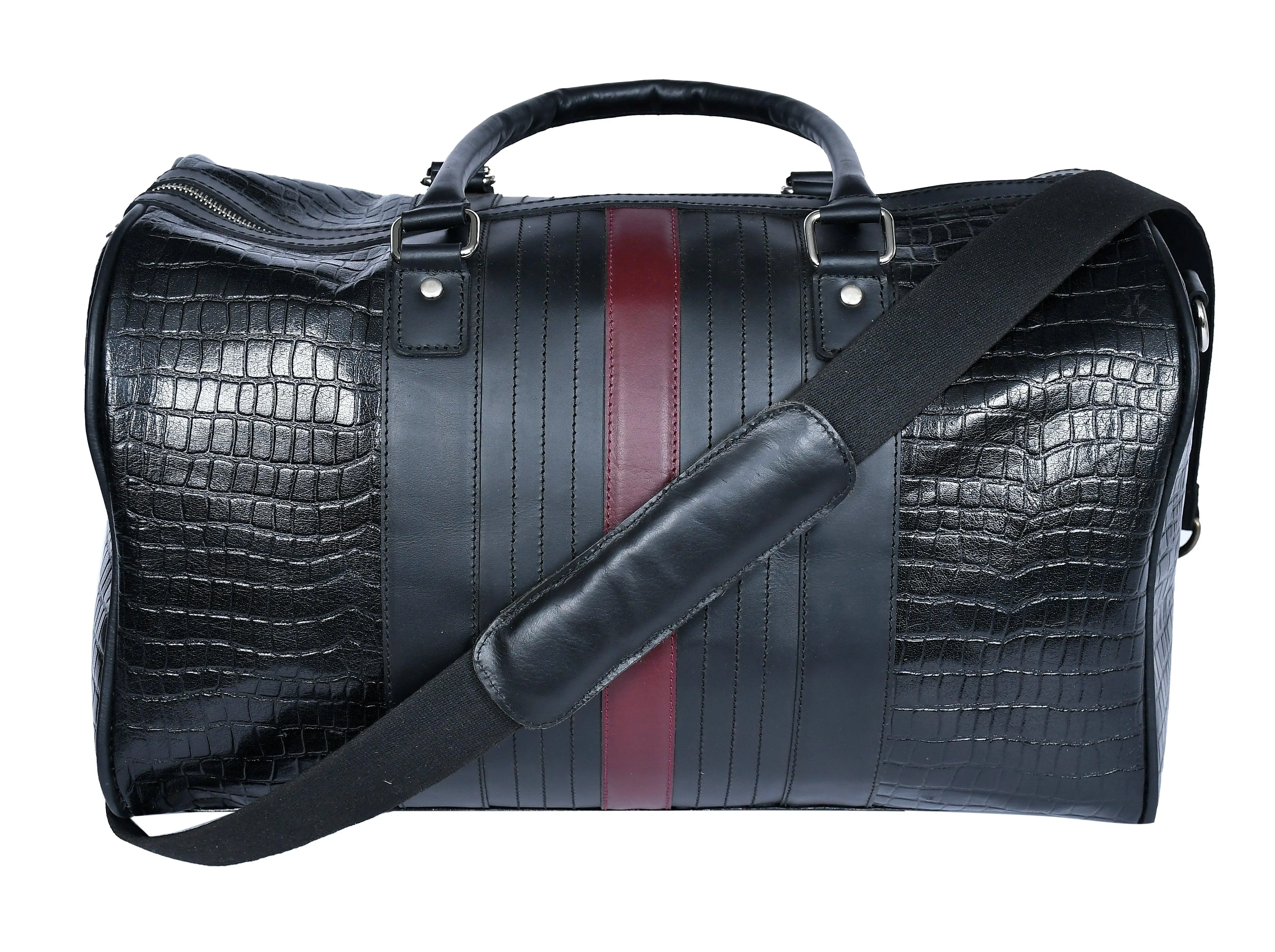 Celtic Black Color Pure Leather Duffel Bag for Travelling | Handmade Weekender Bag. Art: BG-1712