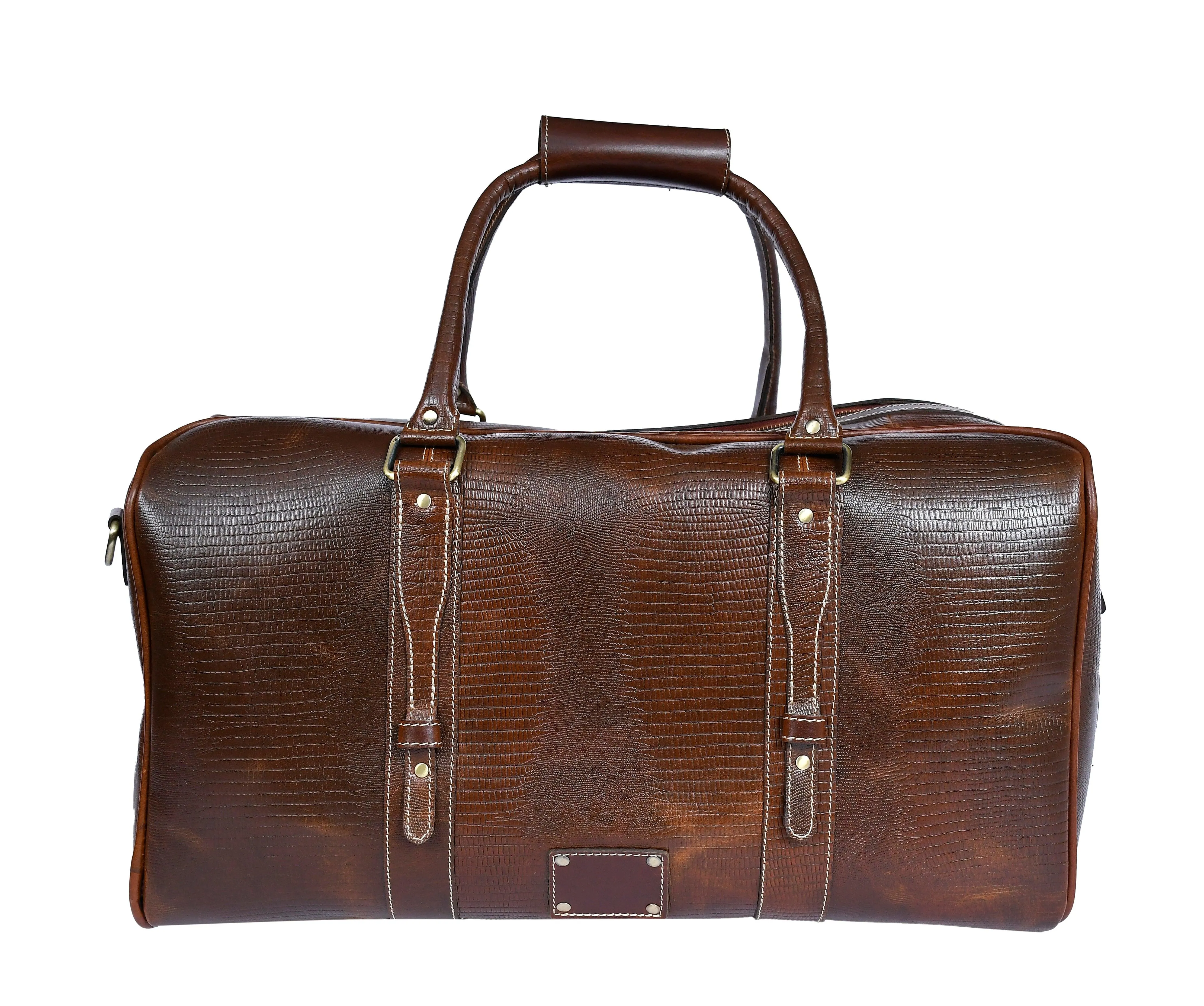 Celtic Brown Color Pure Leather Duffel Bag for Travelling | Handmade Weekender Bag, Art: BG-1713