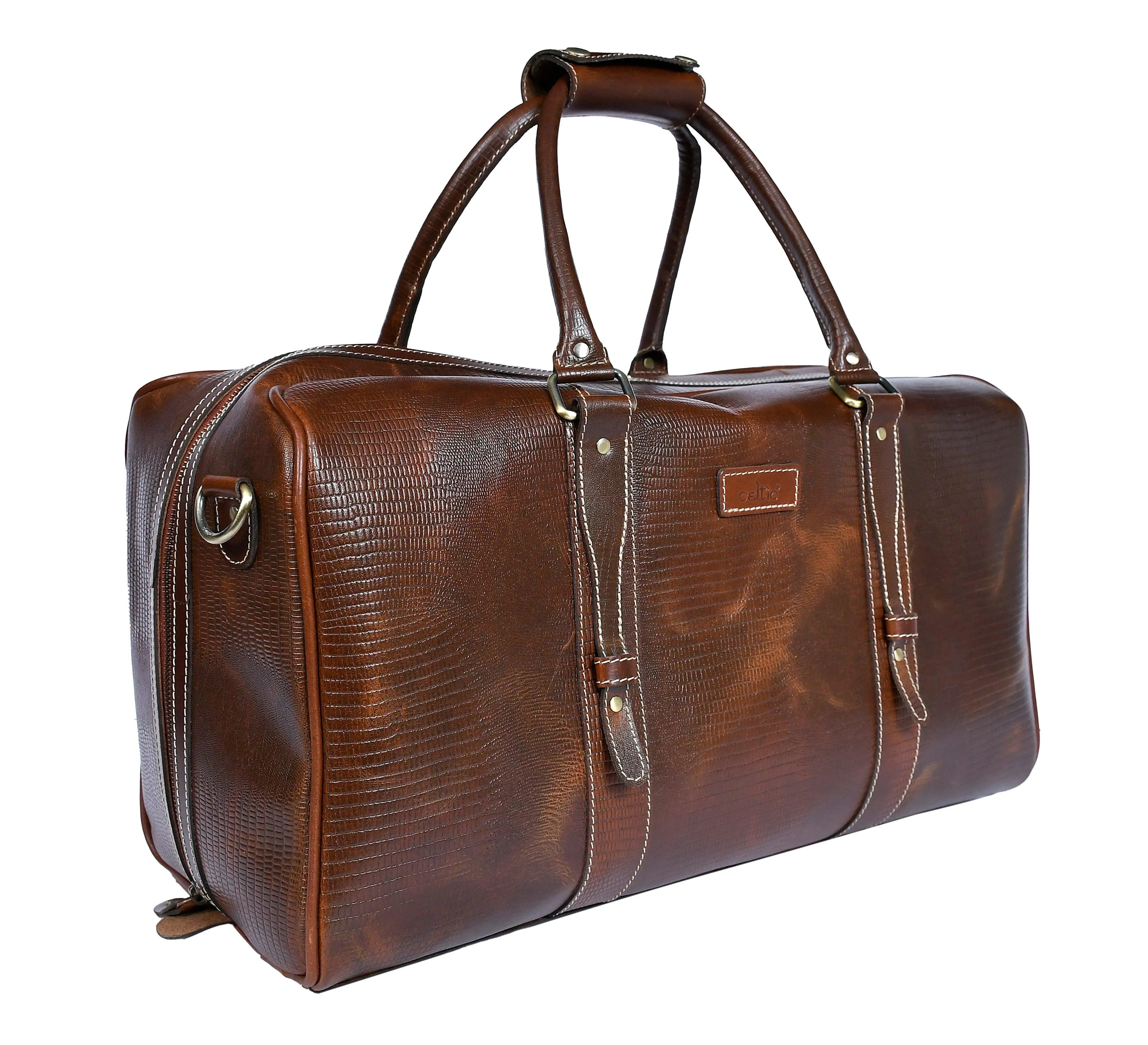 Celtic Brown Color Pure Leather Duffel Bag for Travelling | Handmade Weekender Bag, Art: BG-1713