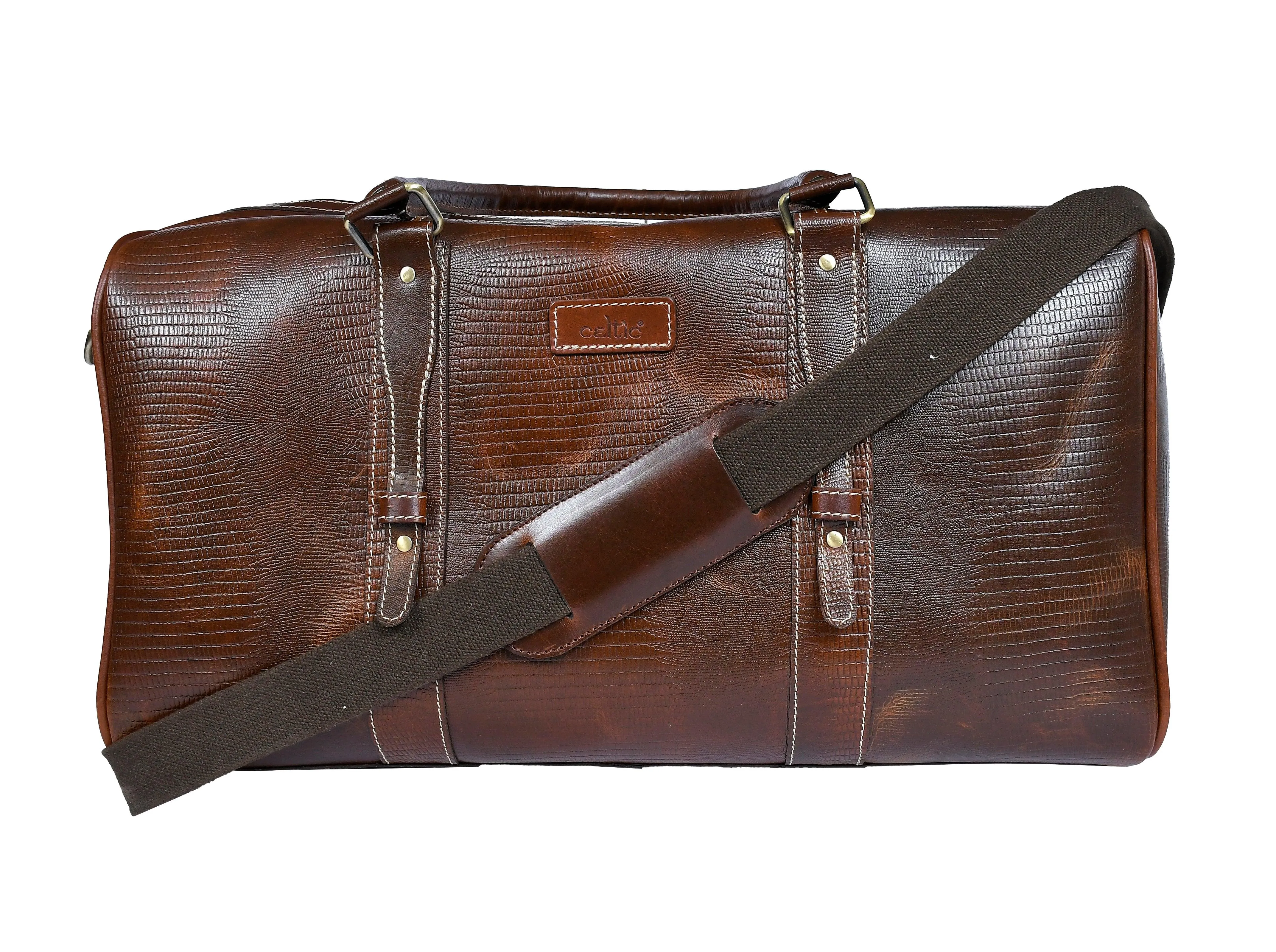 Celtic Brown Color Pure Leather Duffel Bag for Travelling | Handmade Weekender Bag, Art: BG-1713