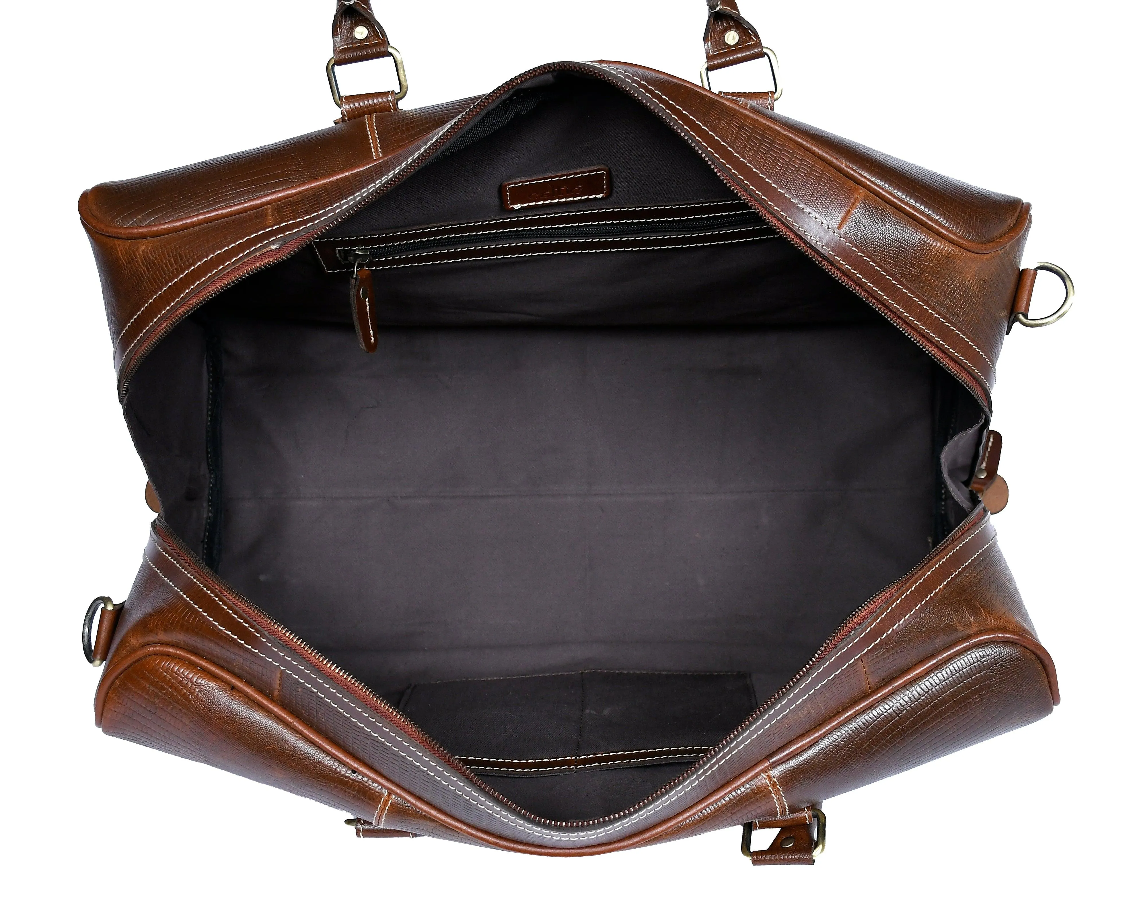 Celtic Brown Color Pure Leather Duffel Bag for Travelling | Handmade Weekender Bag, Art: BG-1713