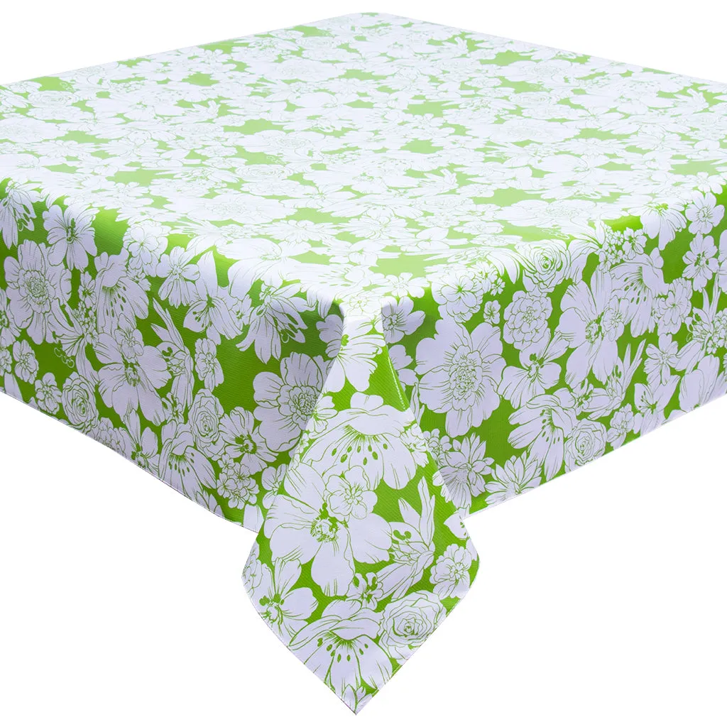 Chelsea Flowers on Lime Oilcloth Tablecloths