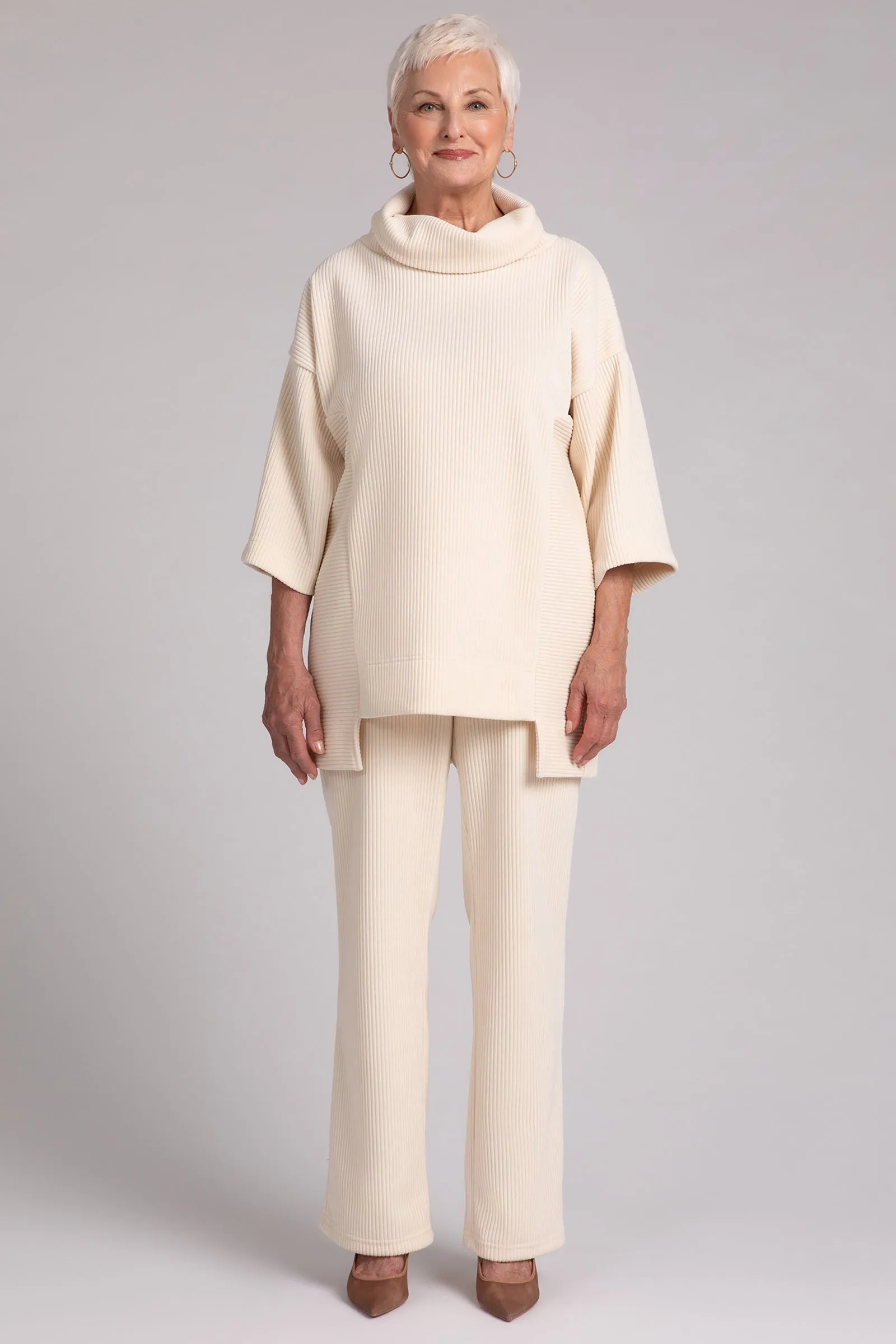 Chenille Cord Step Hem Pullover | Antique White