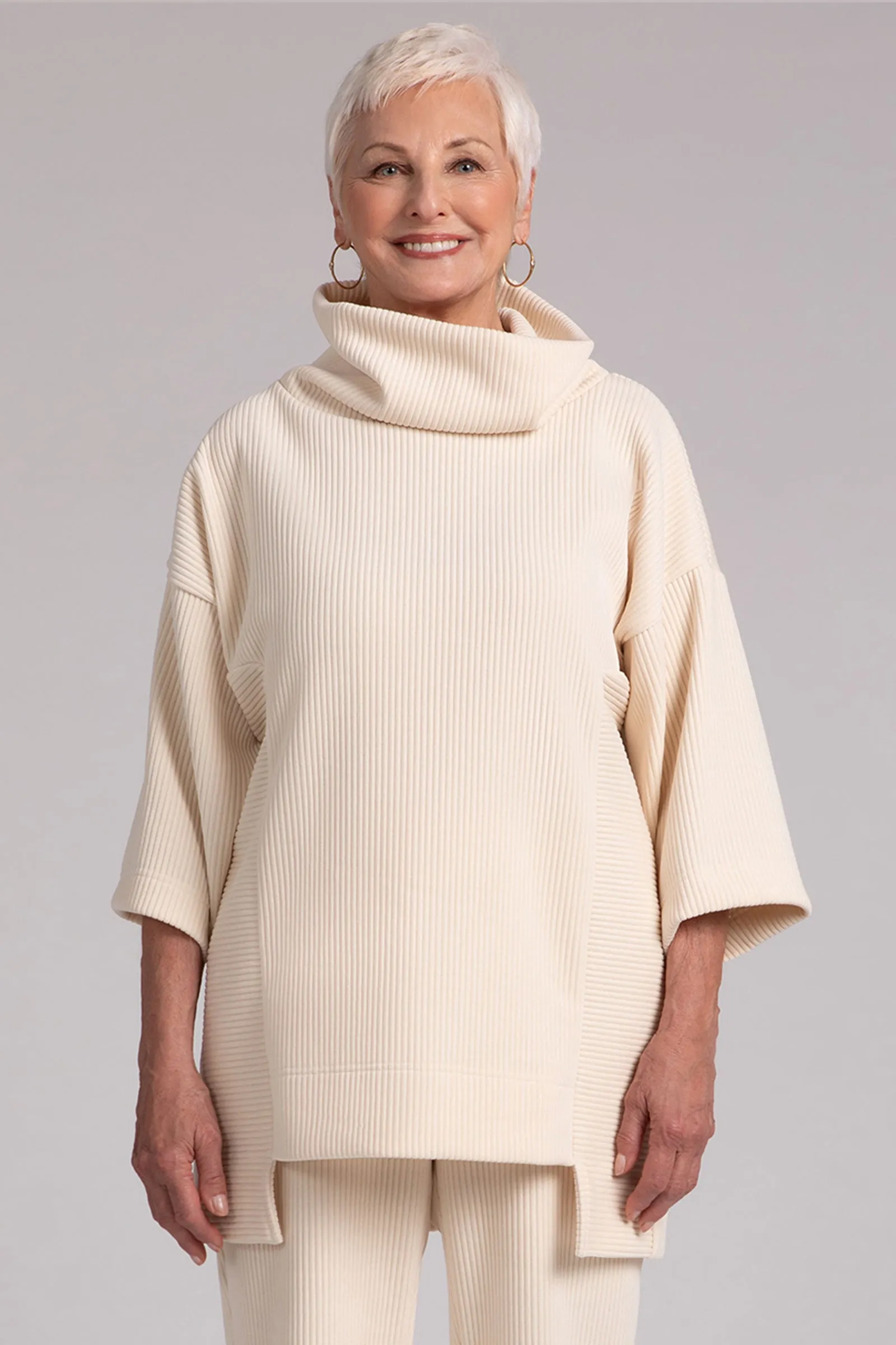 Chenille Cord Step Hem Pullover | Antique White