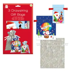 Christmas Drawstring Gift Bags 3pk