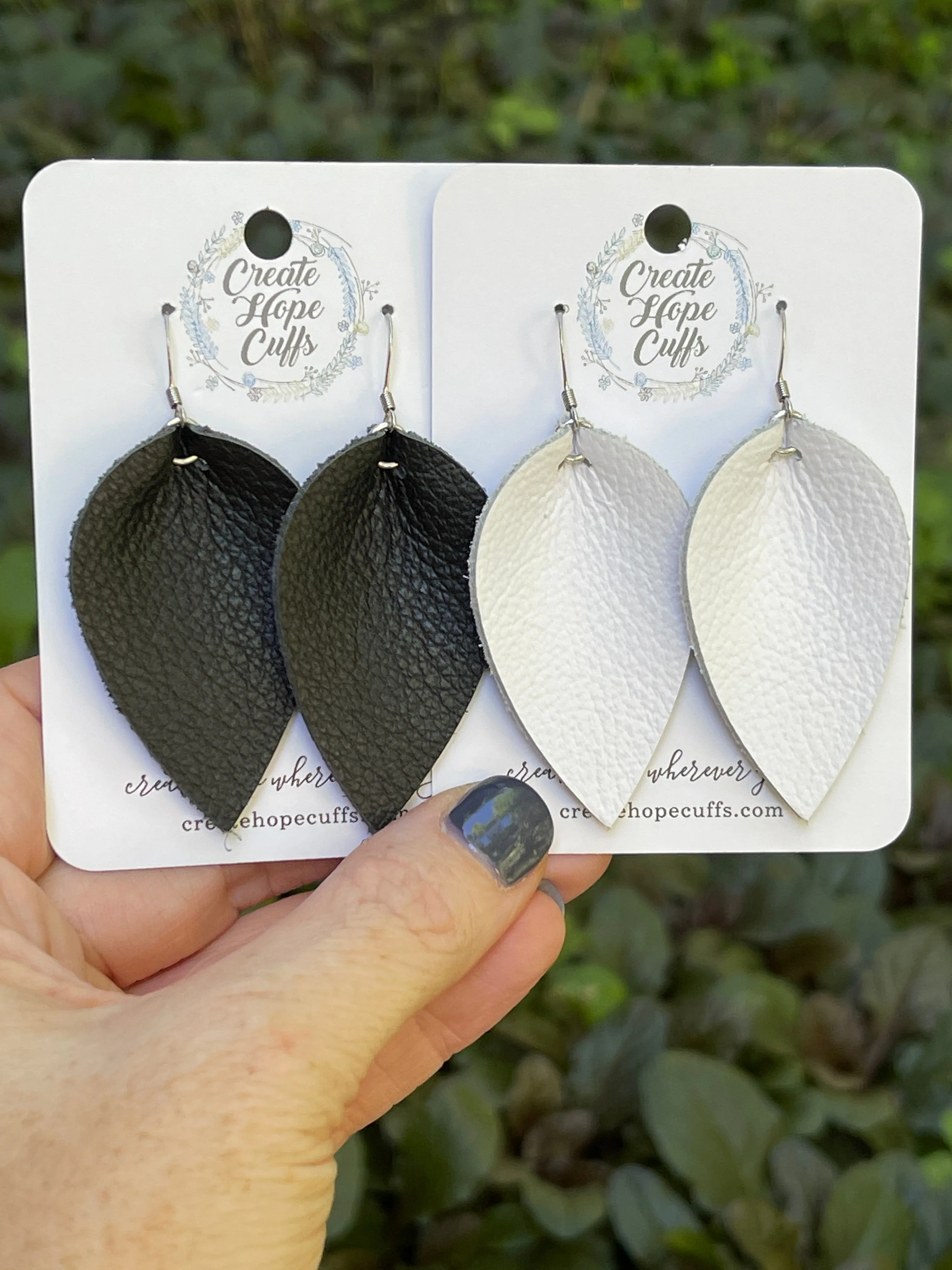 Classic Black Leather Petal Earrings | 2 sizes | Hypoallergenic | Women | CLEARANCE