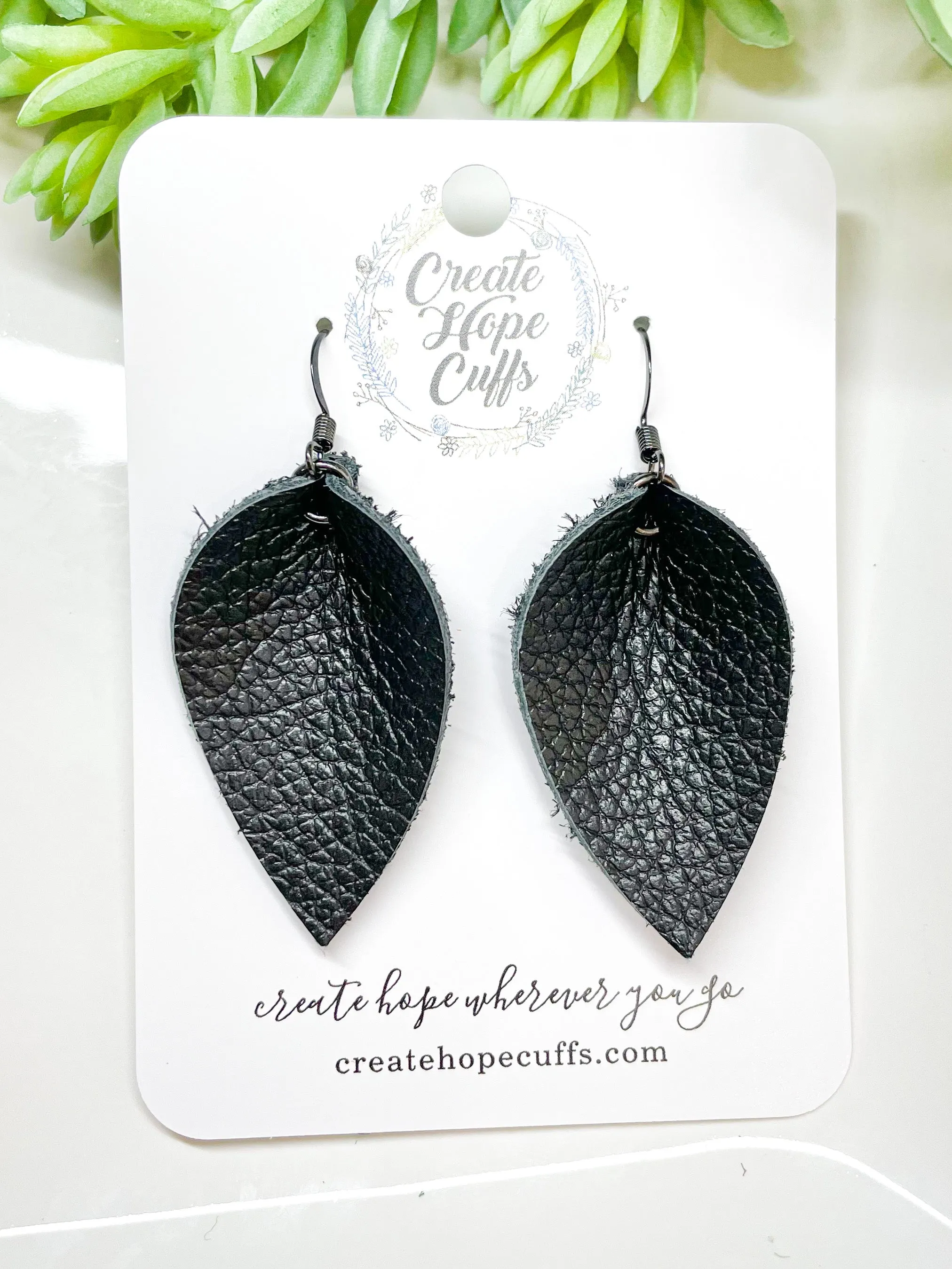 Classic Black Leather Petal Earrings | 2 sizes | Hypoallergenic | Women | CLEARANCE