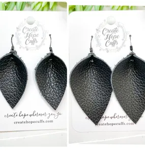 Classic Black Leather Petal Earrings | 2 sizes | Hypoallergenic | Women | CLEARANCE