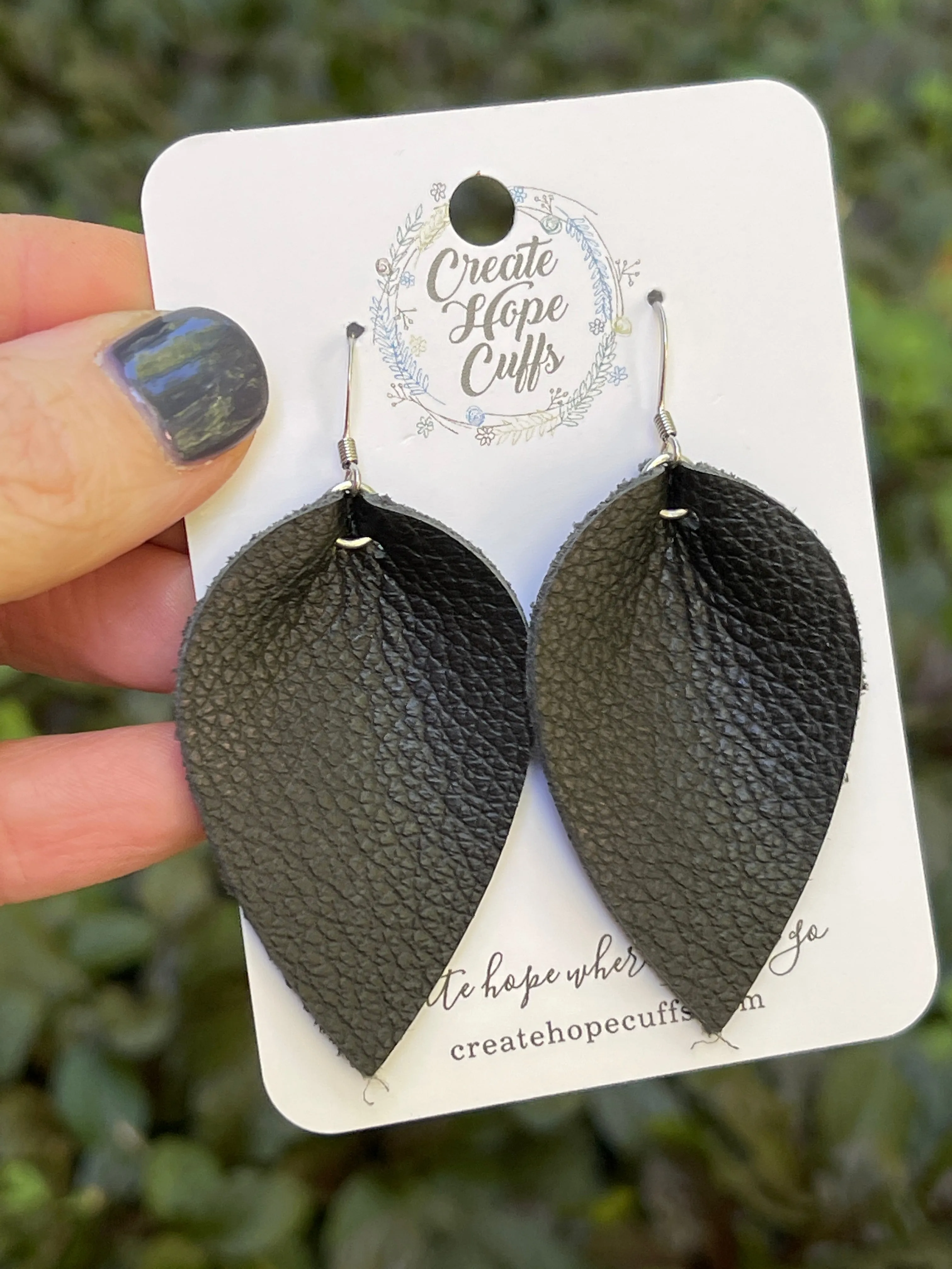 Classic Black Leather Petal Earrings | 2 sizes | Hypoallergenic | Women | CLEARANCE