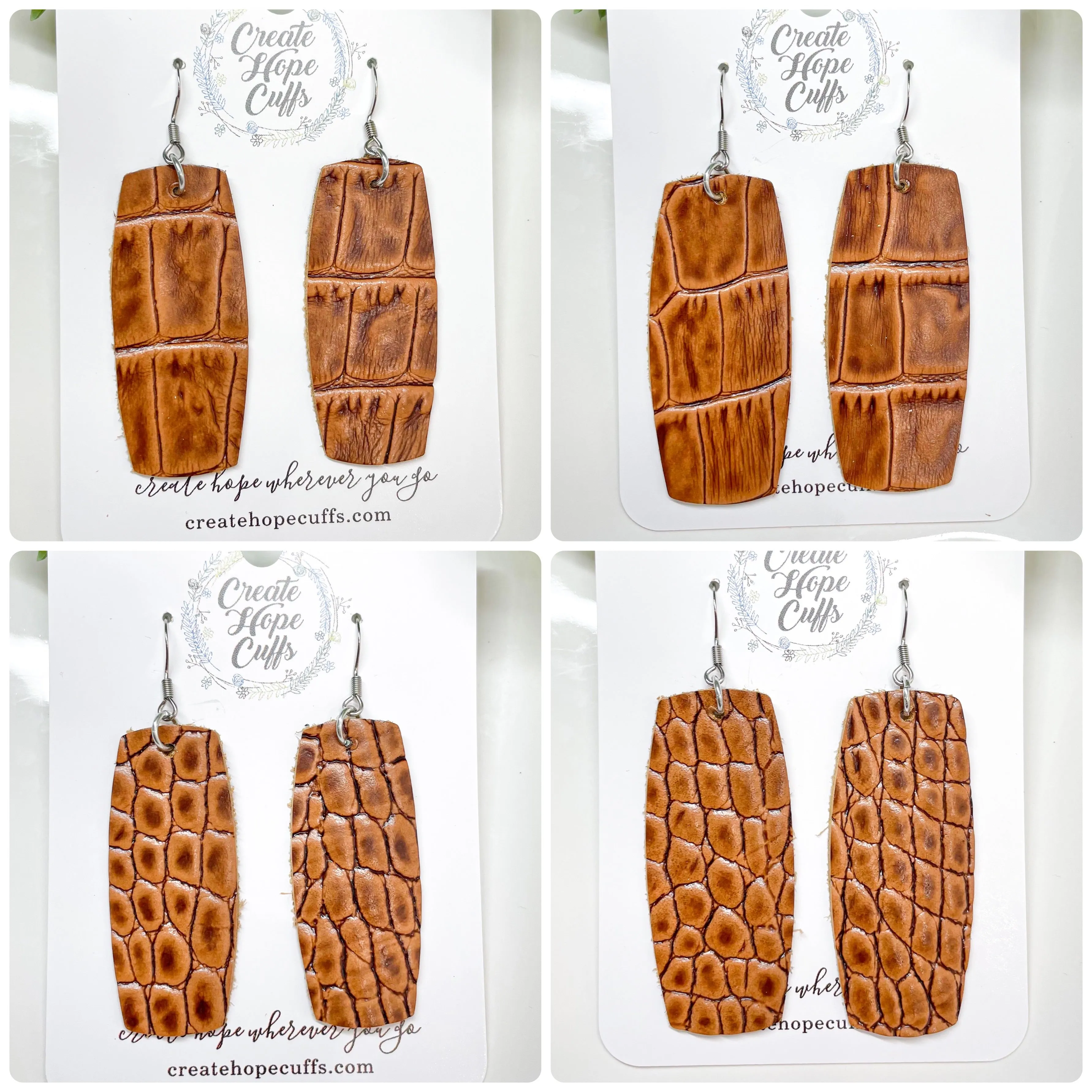 Classic Brown Crocodile Leather Bar Earrings | Stacked | Hypoallergenic | Women | CLEARANCE