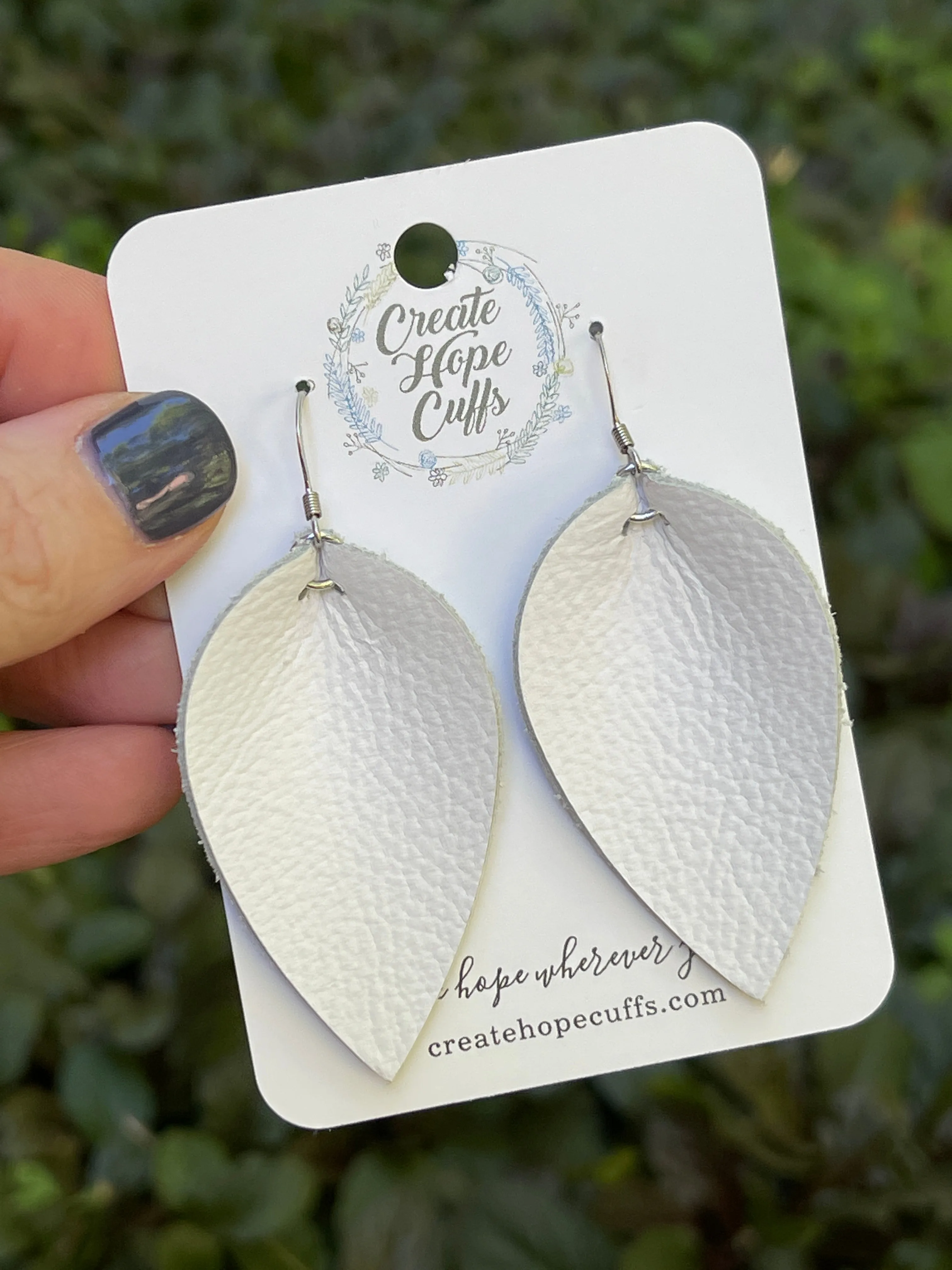 Classic White Leather Petal Earrings | 2 sizes | Hypoallergenic | Women | CLEARANCE