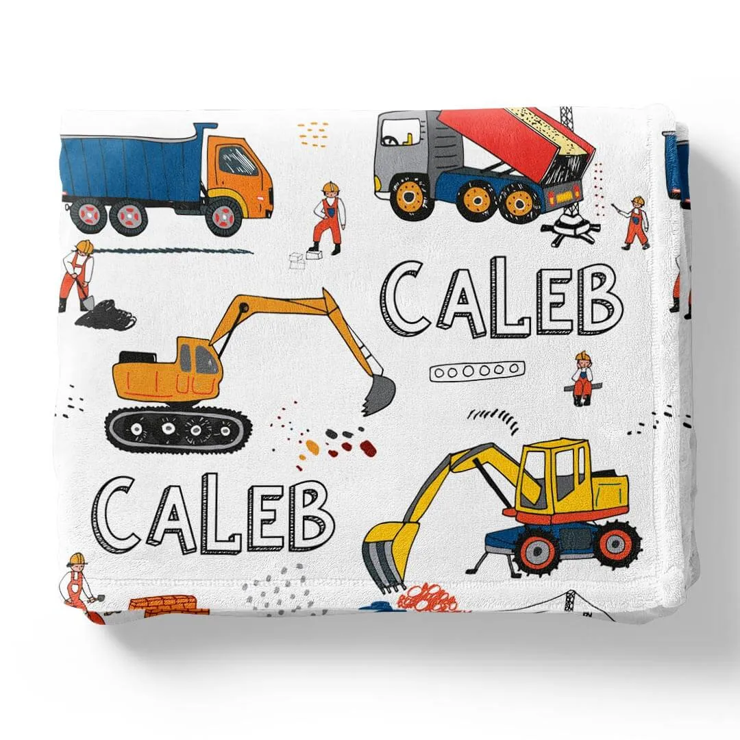 Construction Trucks Personalized Toddler Blanket