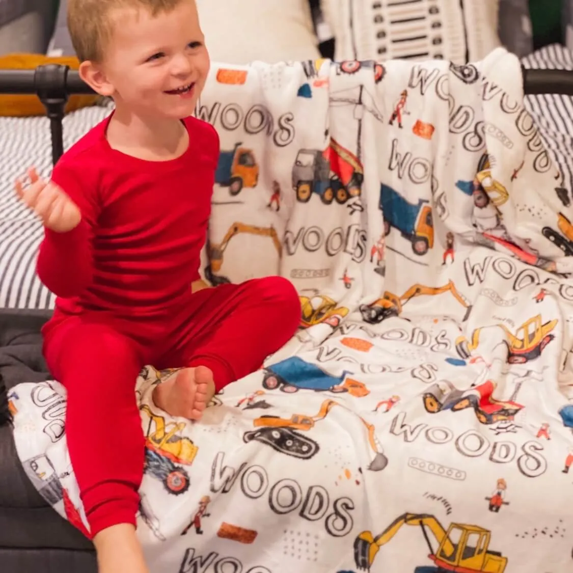 Construction Trucks Personalized Toddler Blanket