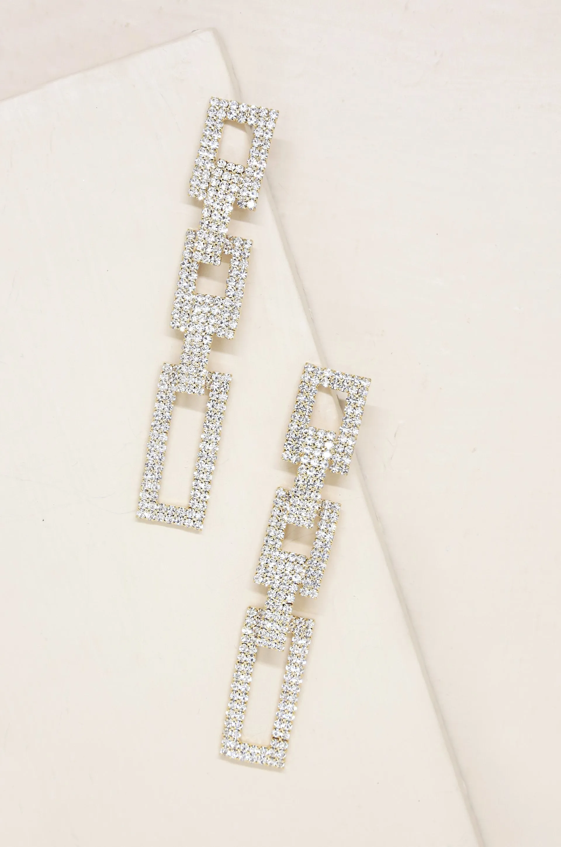 Crystal Rectangle Chain Link Earrings