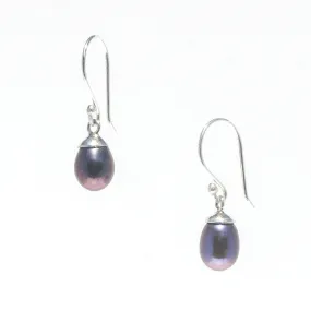 Dainty Drop Pearl Earrings Black