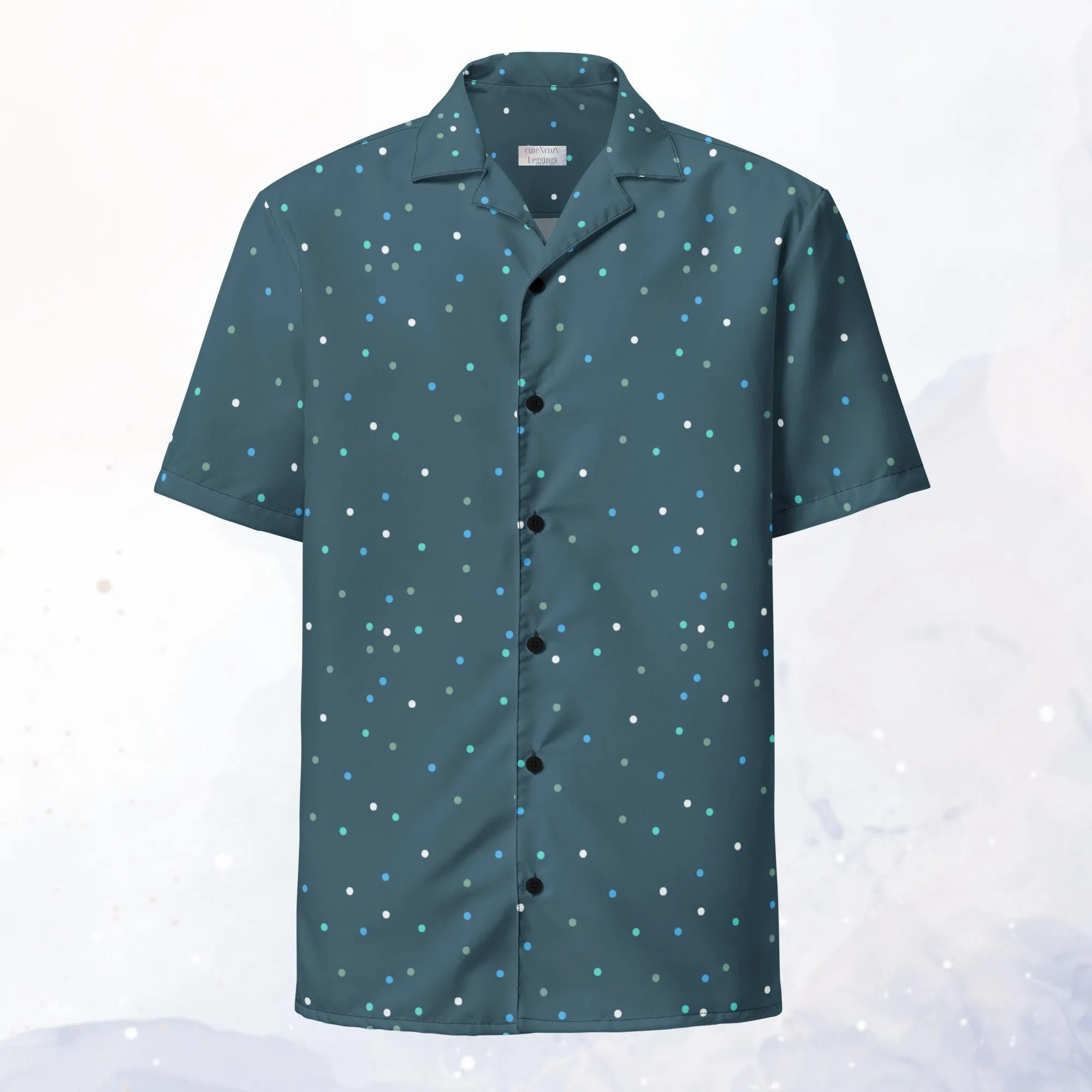 Dark Blue Polka Dot Unisex Button Dress Shirt