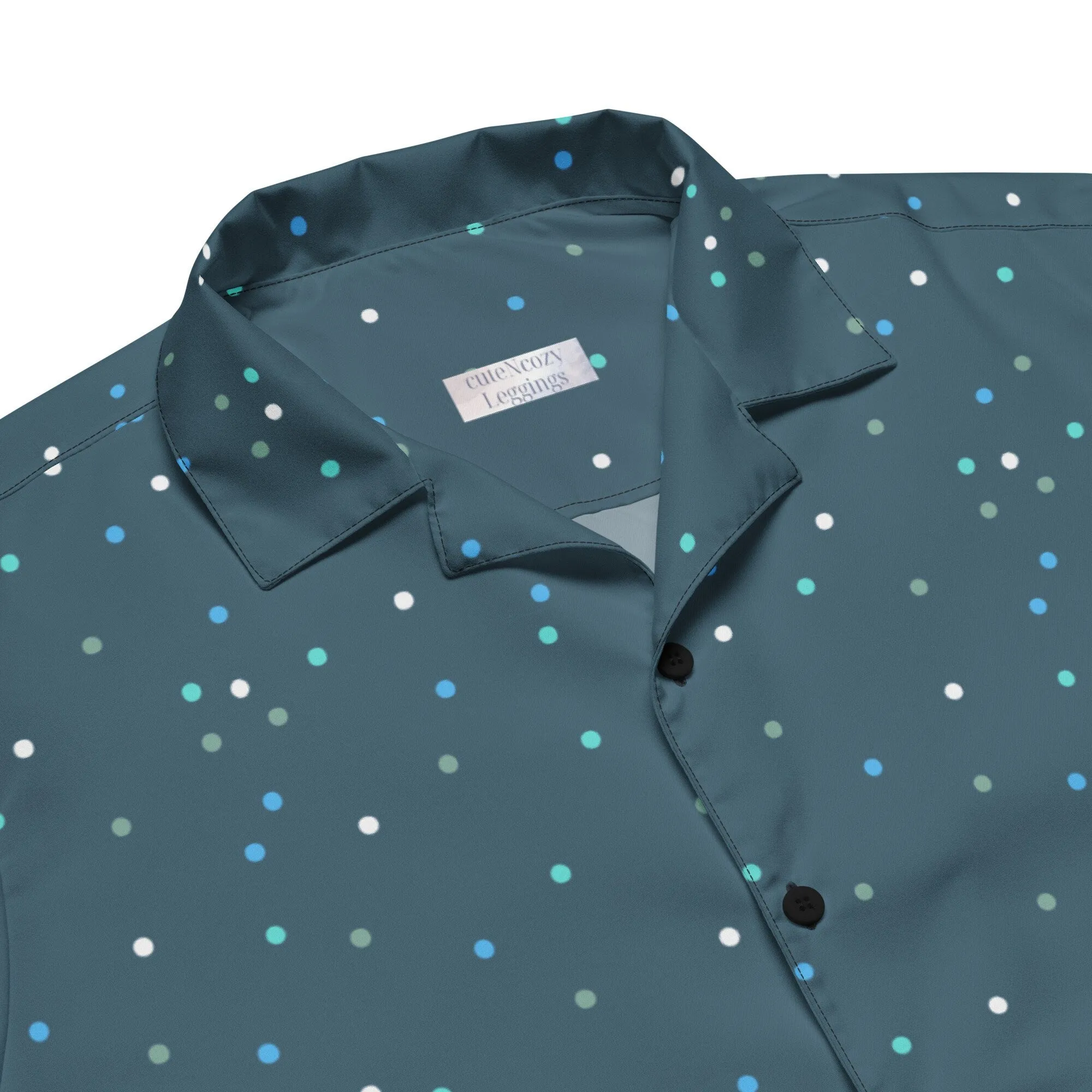 Dark Blue Polka Dot Unisex Button Dress Shirt