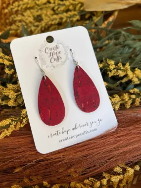 Dark Red | Thin Teardrop Leather Earrings | Hypoallergenic | Women