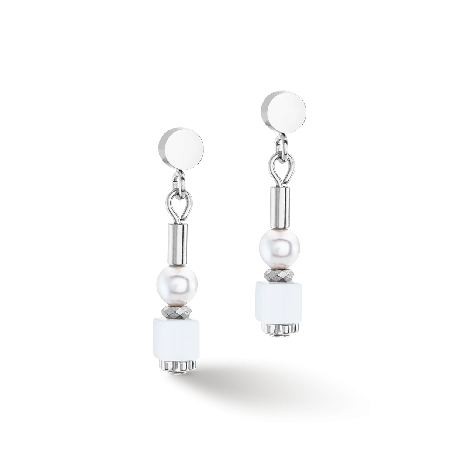 Earrings Mini Cubes & Pearls Mix silver-white