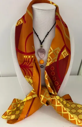 Geometrics on Orange Scarf and Agate Pendant Necklace