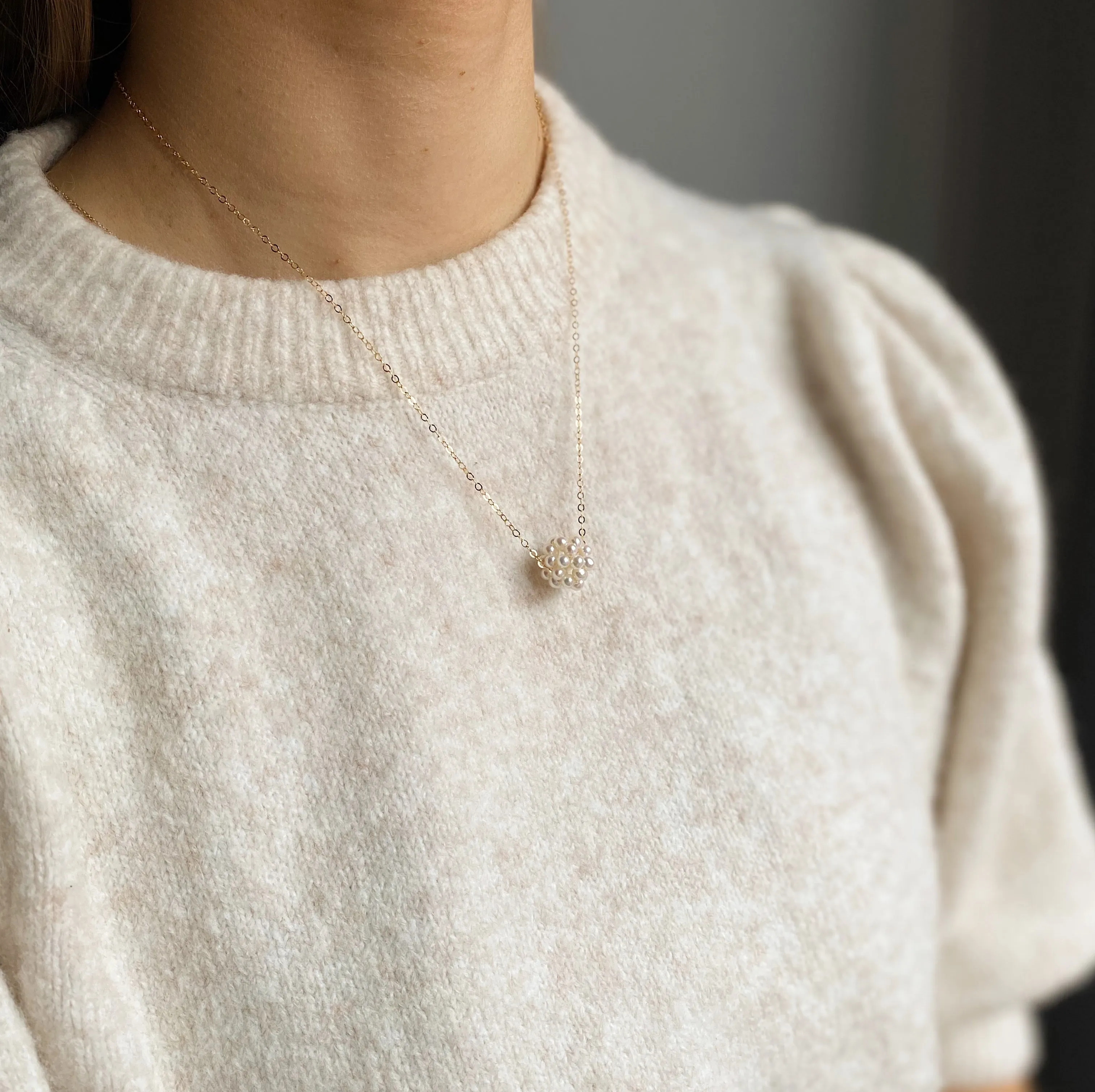 Gold Filled Pearl Cluster Pendant Necklace