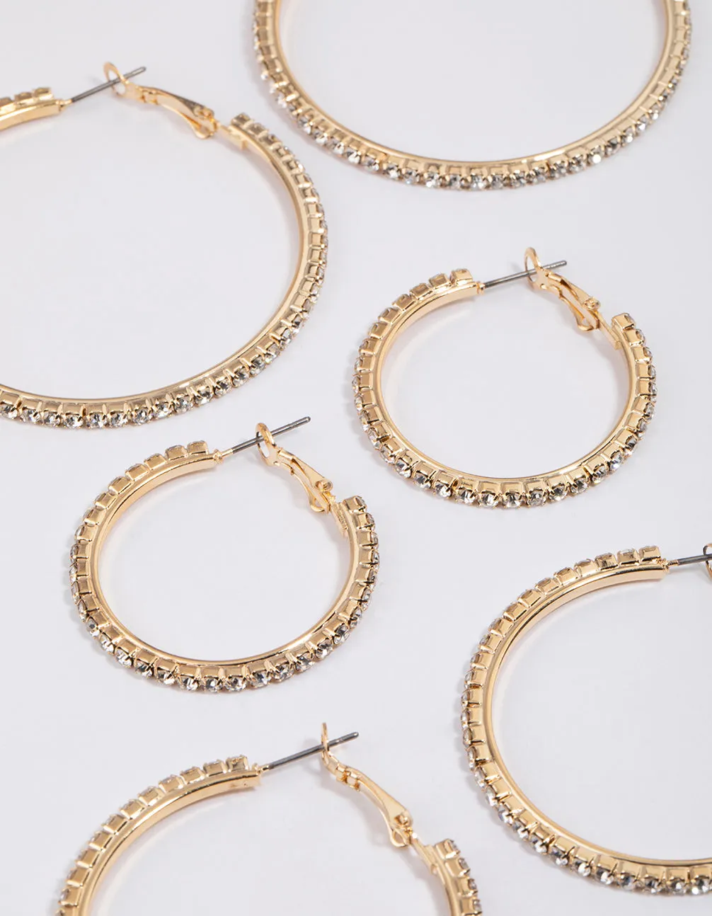 Gold Mixed Size Diamante Hoop Earrings