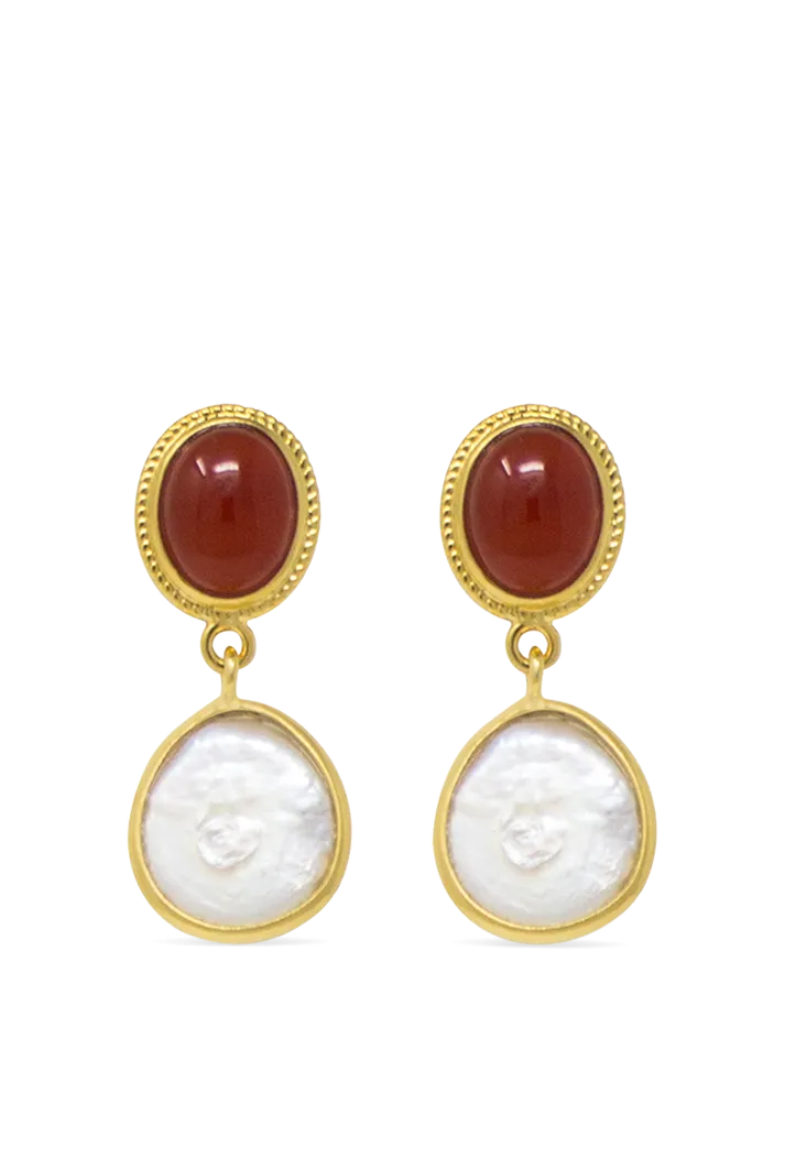 Gold-plated Carnelian & Pearl Earrings