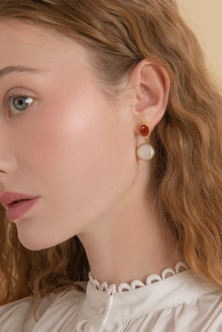 Gold-plated Carnelian & Pearl Earrings