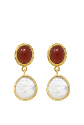 Gold-plated Carnelian & Pearl Earrings