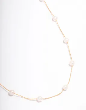 Gold Plated Freshwater Pearl Dotted Fine Short Necklace