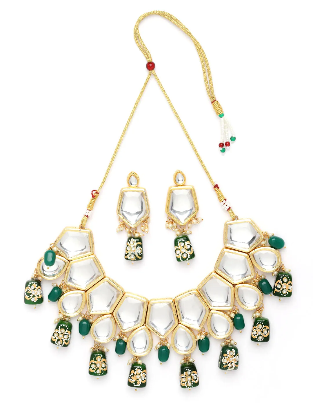 Gold-Plated Kundan Studded & Pearls Beaded Jewellery Set