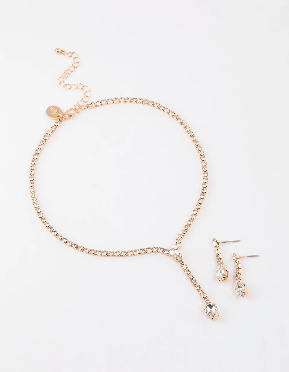 Gold Teardrop Diamante Cup Chain Jewellery Set