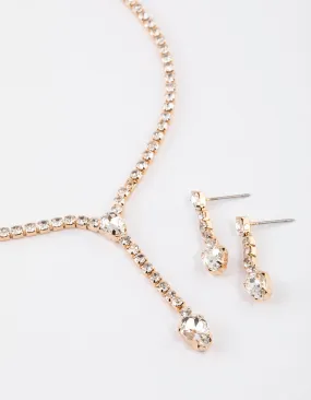 Gold Teardrop Diamante Cup Chain Jewellery Set