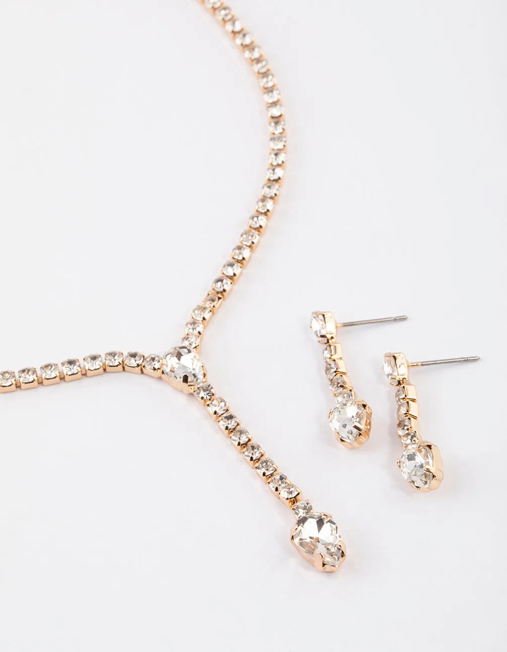 Gold Teardrop Diamante Cup Chain Jewellery Set