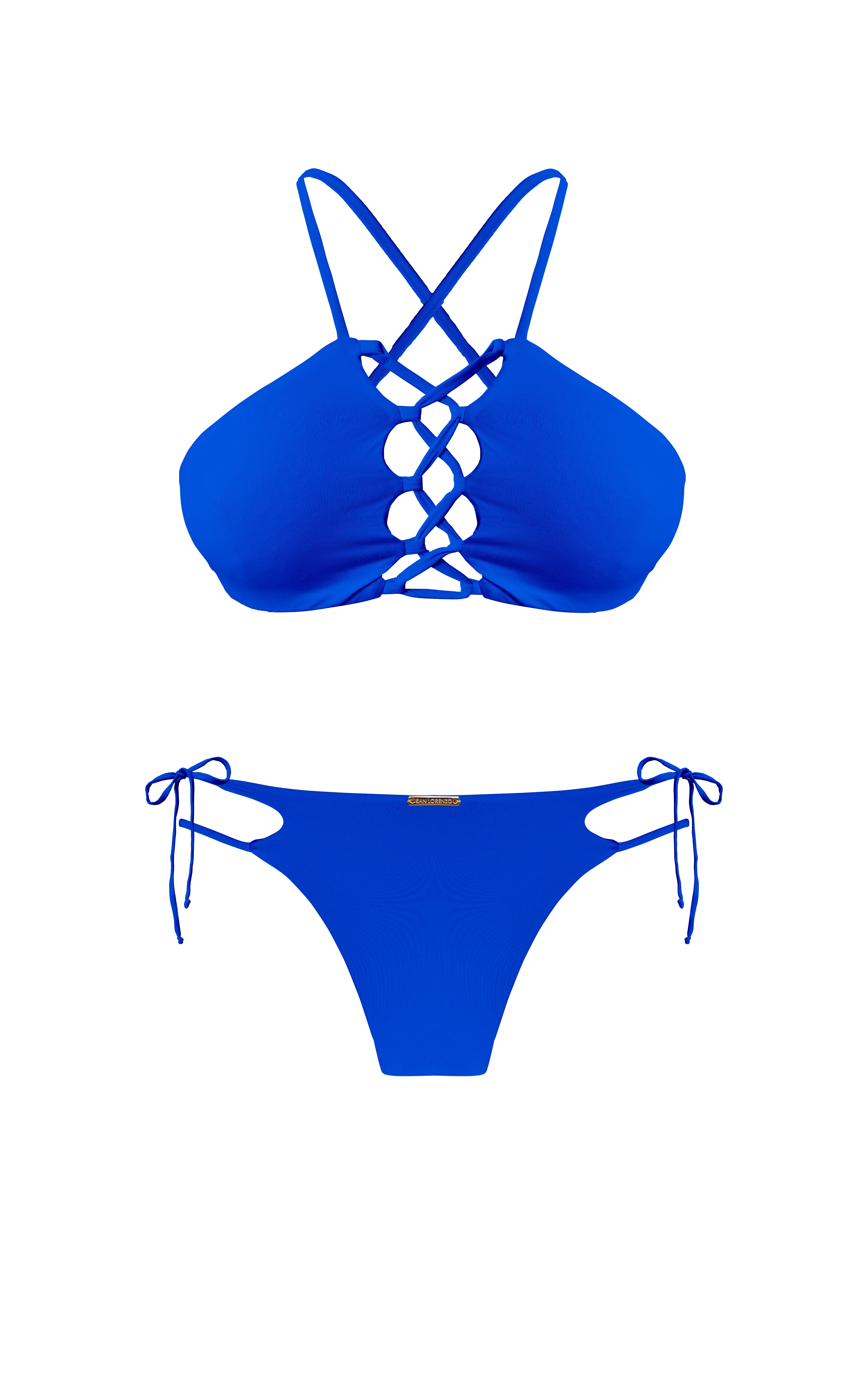 Island Palms Sapphire High Neck String Bikini Top