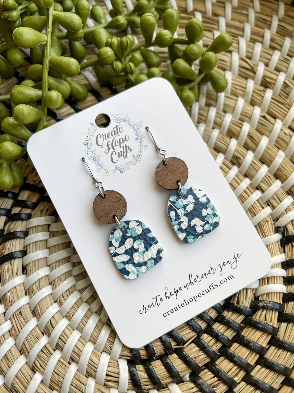 Itty Bitty Floral Prints | 4 Styles |  Leather Earrings | Stacked Wood Stud | Hypoallergenic | Women