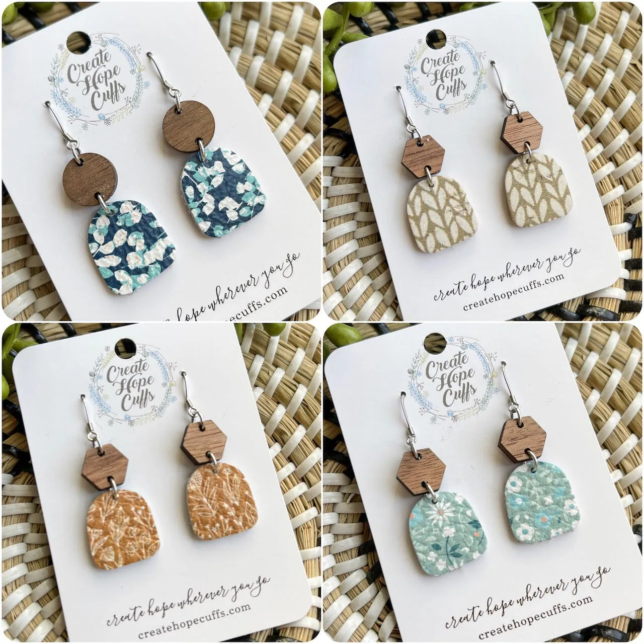 Itty Bitty Floral Prints | 4 Styles |  Leather Earrings | Stacked Wood Stud | Hypoallergenic | Women